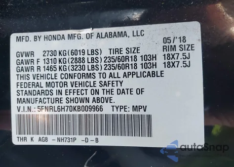 2019 Honda Odyssey Ex-L from USA, damaged, VIN 5FNRL6H70KB009966